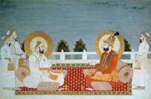 Sztuka indyjska: „” Reprezentacja Mohammeda Szacha (1702-1748) Cesarza Indii i Nadira Szacha (1688-1747), Szacha Iranu”” Miniatura szkoły Mughole, Muhammad Shah (1526-1858), niedz. 0,21x0,31 m - Paryż, Musee Guimet, Musee National des Arts Asians - M
