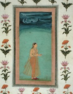 Dama trzymająca kwiat, z Albumu Mały Clive (nieprzezroczysta akwarela na papierze) autorstwa School Mughal