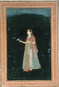 Pani trzymająca kwiaty, z Małego Albumu Clive (nieprzezroczysta akwarela na papierze) autorstwa School Mughal