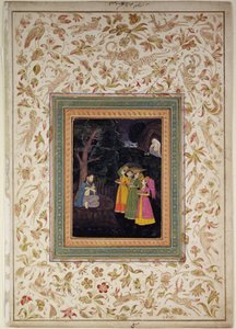 Sultan Ibrahim Adham of Balkh with Angels, Johnson Album VI, nr 5, ok. 1770-80 (gwasz ze złotem na arkuszu albumu) autorstwa School Mughal