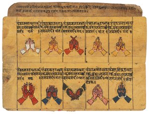 Rękopis Thyasapu z ikonograficznymi ilustracjami mudr, Nepal autorstwa School Nepalese