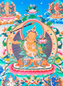 Obraz przedstawiający Manjushree, legendarnego twórcę doliny Katmandu (gwasz na płótnie) autorstwa School Nepalese