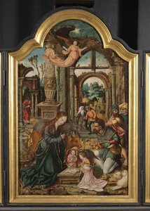 Adoracja pasterzy (centralny panel tryptyku) autorstwa School Netherlandish
