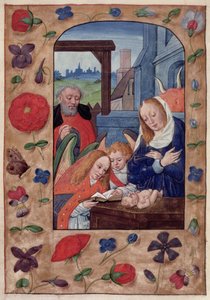 Kings 9 f.93v Narodzenia, z Księgi Godzin (welum) autorstwa School Netherlandish