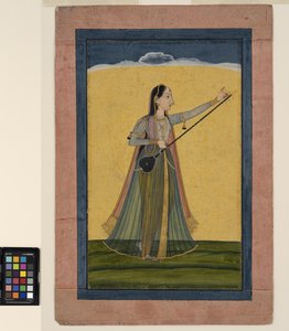 Kobieta stroi swoją tamburę, ok. 1740 (nieprzezroczysta akwarela na papierze)