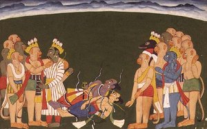 Rama i Lakszmana zaatakowani nagapasami z „Sangri Ramajana”, Kulu-Mandi, Himachal Pradesh