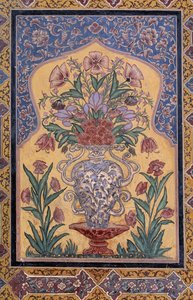Wazon z kwiatami, detal dekoracyjny z meczetu Wazir Khan (XVII wiek), Lahore, Pendżab, Pakistan