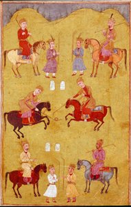 Sztuka islamu: część polo. Perska miniatura z rękopisu epickiego poematu „Shahnameh” (Shah Nama, Shahnama) (Księga Królów) Ferdowsiego (Firdawsi lub Ferdawsi lub Firdousi, ok. 940–ok. 1020) Biblioteca Nazionale Naples autorstwa School Persian
