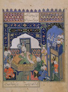 Or.2838 f.20v Timur na tronie w Balch, perski (wellum) autorstwa School Persian