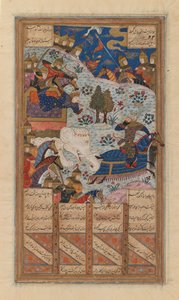 Rustum Lassoes the Khagan of China, folio z rękopisu Shahnamy autorstwa Ferdowsiego (atrament, nieprzezroczysta akwarela i złoto na papierze) (patrz także 364076) autorstwa School Persian