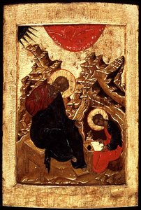 Ikona św. Jana Ewangelisty i jego ucznia Prochora (złota listka i tempera na panelu) autorstwa School Russian