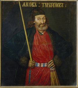 Portret Jakuba Turgieniewa (Portret Jakova Turgieniewa). Przyłączony do dworu Piotra I Le Granda (1672-1725). Malarstwo anonimowe, olej na płótnie, przed 1695 r. Sztuka rosyjska autorstwa School Russian