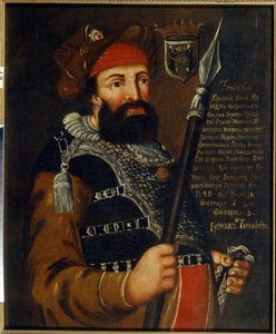 Portret wodza kozackiego, zdobywcy i odkrywcy Syberii Jermaka Tymofiejewicza (ur. 1532-1542-1585) (Portret wodza kozackiego i zdobywcy Syberii Jermaka Tymofiejewicza). Anonimowy obraz, olej na płótnie autorstwa School Russian