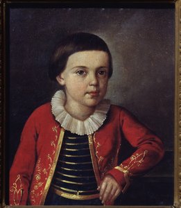Portret poety Michaiła Lermontowa (1814-1841), dziecko. Obraz rosyjskiego mistrza, olej na płótnie autorstwa School Russian
