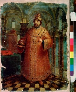 Portret cara Rosji Michała I (1596-1645). Obraz rosyjskiego mistrza, olej na płótnie, koniec XVII wieku. Stara tradycyjna sztuka rosyjska. Państwowe Muzeum Rosyjskie w Sankt Petersburgu. autorstwa School Russian