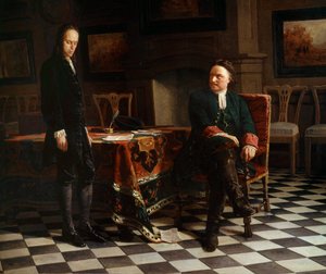 Portret Piotra I Wielkiego (1672-1725), cara rosyjskiego i jego syna Aleksy (1690-1718) Malarstwo szkoły rosyjskiej autorstwa School Russian