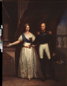 Portrety cesarza Aleksandra I (1777-1825) z żoną (Elizabeth Aleksiejewna, z domu księżna Louise Augusta Baden autorstwa School Russian
