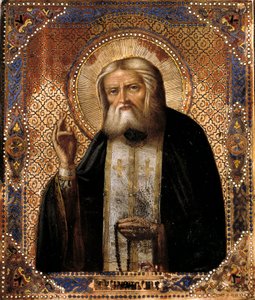 Przedstawienie rosyjskiego taumaturga Serafina (lub Serafina) przez Sarowa (1759-1833) Ikona szkoły rosyjskiej XIX wieku. Paryż, B.N. autorstwa School Russian