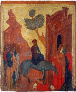 Ikona rosyjska: Wjazd Chrystusa do Jerozolimy. Tempera na desce, II poł. XV w., Muzeum Historii i Sztuki, Suzdal autorstwa School Russian