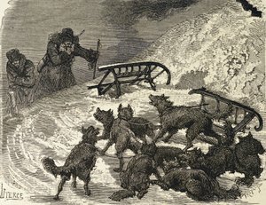 Syberia. Sanie przewrócone, rosyjski artysta (Grawerowanie), autorstwa School Russian