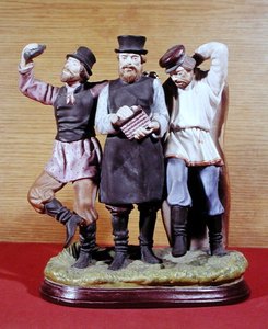 Trzech pijanych Moujików, wyprodukowanych przez Fabrykę Gardnera, Moskwa, ok. 1860-70 (porcelana) autorstwa School Russian