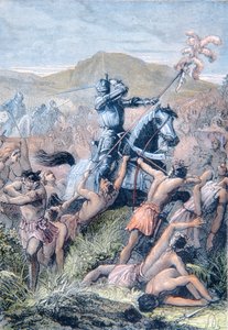 Hernan Cortes w bitwie pod Otumba w Meksyku