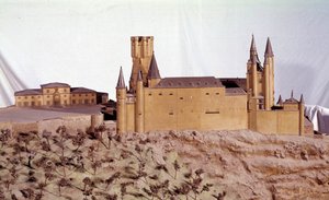 Architektura militarna: miniaturowy model Królewskiego Alkazaru w Segowii zbudowanego przez króla Alfonsa VI z Kastylii. Madryt Muzeum Armee. autorstwa School Spanish