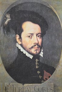 Portret Hernana Cortesa (kolor lito) autorstwa School Spanish