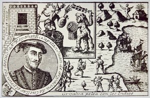 Hiszpanie pod wodzą Juana de Grijalvy lądują na Jukatanie i angażują wojowników Majów w bitwie pod Champoton, maj 1518 (litos) autorstwa School Spanish