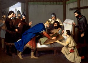 Śmierć Wilfreda Włochatego (olej na płótnie) autorstwa School Spanish