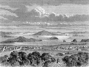 Widok na port w Auckland, ilustracja z filmu „Powrót do świata” autorstwa School Spanish