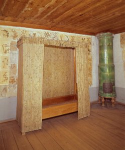 Składane łóżko i piec ceramiczny w domu Karola Linneusza (1707-78) (zdjęcie) autorstwa School Swedish
