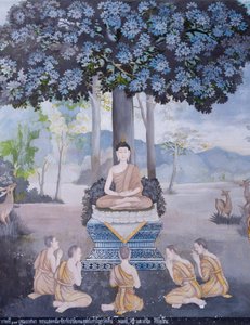 Fresk przedstawiający scenę z życia Buddy, świątynia Wat Phra That Doi Suthep (fresk) autorstwa School Thai