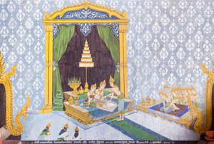 Fresk przedstawiający scenę z życia Buddy, świątynia Wat Phra That Doi Suthep autorstwa School Thai
