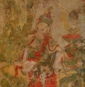 Kultura tybetańska: Woda i Księżyc Kuan-Yin (Guanyin). Tempera na jedwabiu, rozmiar : 101,5x59,5, początek XII w., Pustelnia Państwowa, Sankt Petersburg