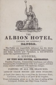 Reklama hotelu Albion, Bangor, Północna Walia (grawerowanie) autorstwa School Welsh