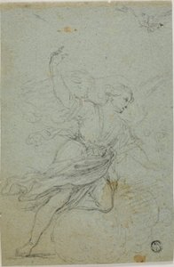 Anioł zwiastujący (recto); Samson i lew (verso) autorstwa School of Guido Reni
