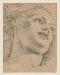Badanie głowy kobiety patrząc w prawo (rekto); Studium dwóch figur podtrzymujących obiekt (verso) autorstwa School of Guido Reni