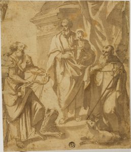 Święty Józef i Dzieciątko Jezus, ze świętymi Markiem i Antonim autorstwa School of Guido Reni