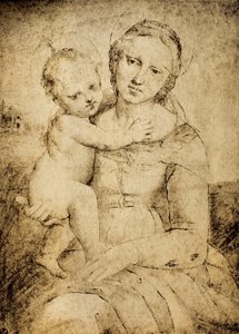 Madonna z Dzieciątkiem, rysunek ze szkoły Rafaela, Gabinet Rysunków i Grafiki, Galeria Uffizi, Florencja