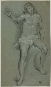 Akt męski w pozycji siedzącej (recto); Szkice dłoni i chłopięcej głowy (verso) autorstwa School of Rembrandt van Rijn