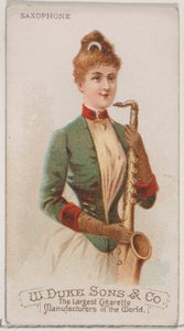 Saksofon z serii Musical Instruments N82 do papierosów marki Duke, 1888., 1888. autorstwa Schumacher and Ettlinger