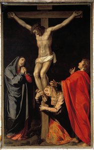 Ukrzyżowanie z dziewicą, św. Marią Magdaleną, św. Janem Ewangelistą (olej na płótnie)