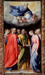 Wesele Dziewicy Obraz Scipione Pulzone il Gaetano (1550-1598) i Giuseppe Valeriano (1542-1606) 1584-1588 Rzym, kościół Gesu, kaplica Madonna della Strada