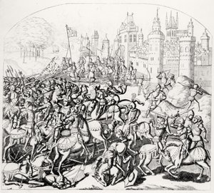 Król Dawid ze Szkocji (1084-1153) przybywa z wielką armią przed Newcastle-upon-Tyne, 1138 autorstwa Scottish School