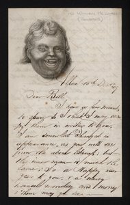 List napisany na papierze listowym z twarzą śmiejącego się mężczyzny (rycina) autorstwa Scottish School