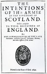 Strona tytułowa Aleksandra Hendersona „Intencje Armii Królestwa Szkocji”, opublikowana w 1640 r. (papier drukowany) autorstwa Scottish School