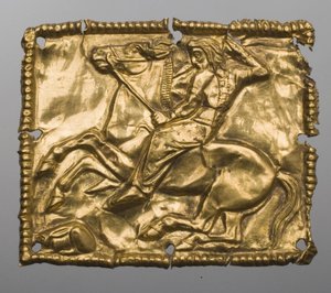 Art des steppes - Sztuka Scytów: Tablica przedstawiająca scenę polowania. Złoto, wymiary : 5,2x4,2, V-IV wpne, Państwowy Ermitaż, Sankt Petersburg autorstwa Scythian