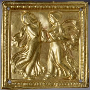 Art des steppes - Sztuka Scytów: Kwadratowa tablica z tancerzami. Złoto, rozmiar: H 4,7, IV wpne, Państwowy Ermitaż, St. Petersburg autorstwa Scythian