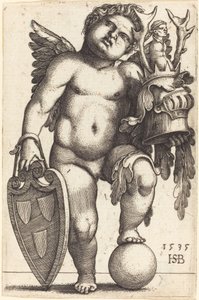 Kobieta geniusz trzymająca herb autorstwa Sebald Beham